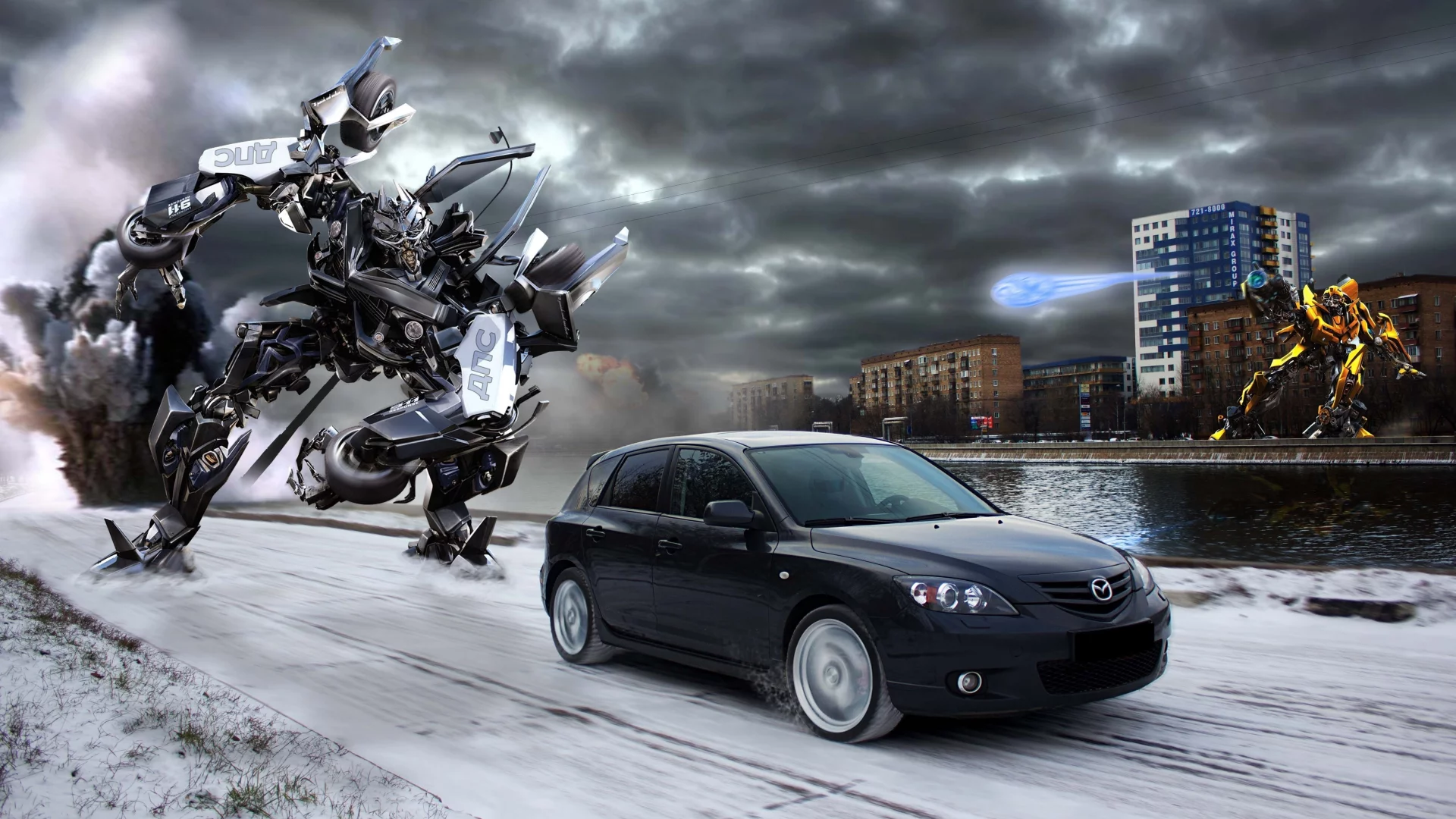трансформеры, mazda3, город