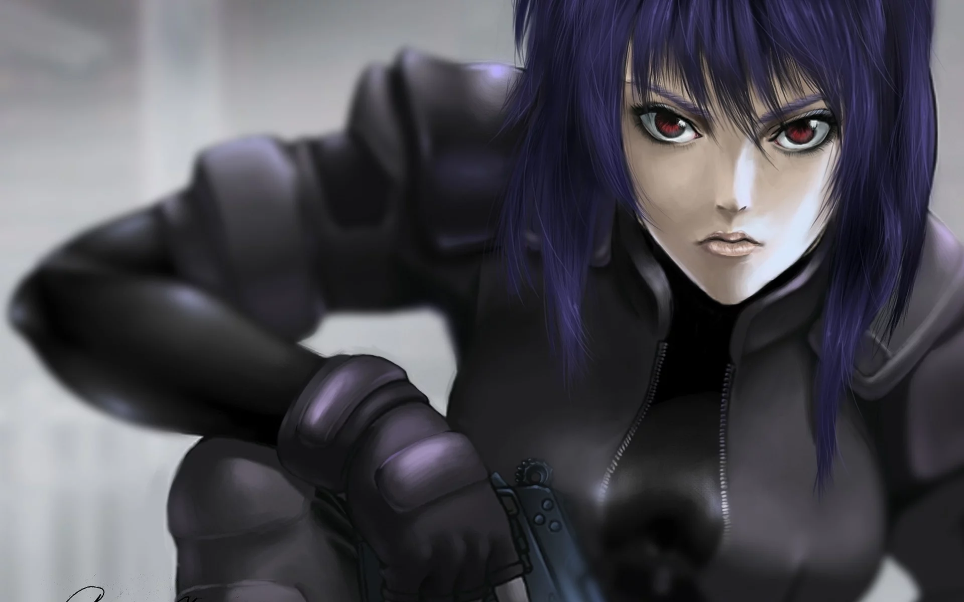 kusanagi motoko, пистолет, ghost in the shell, девушка, арт, оружие