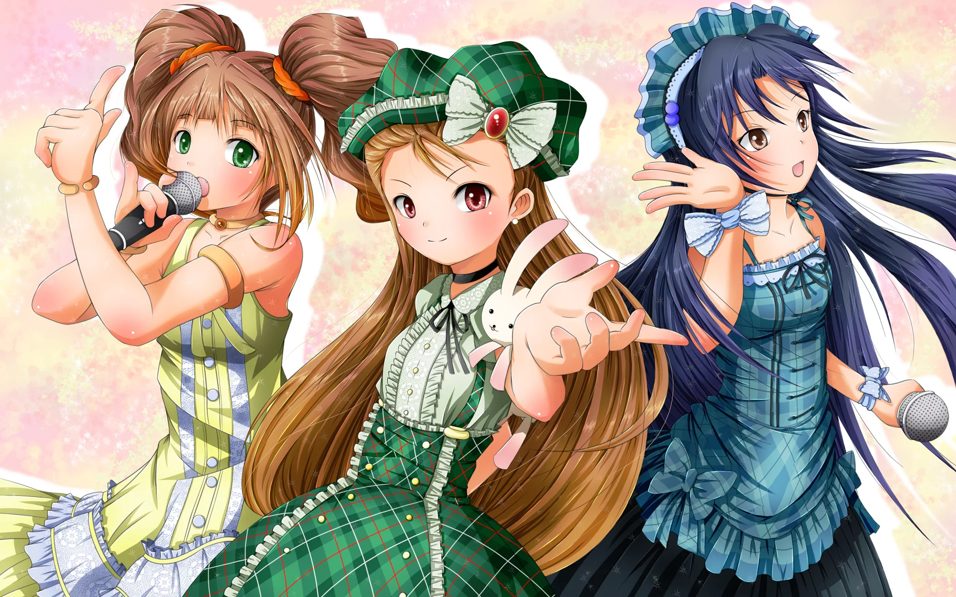 игрушка, idolmaster, девушки, микрофон, пение