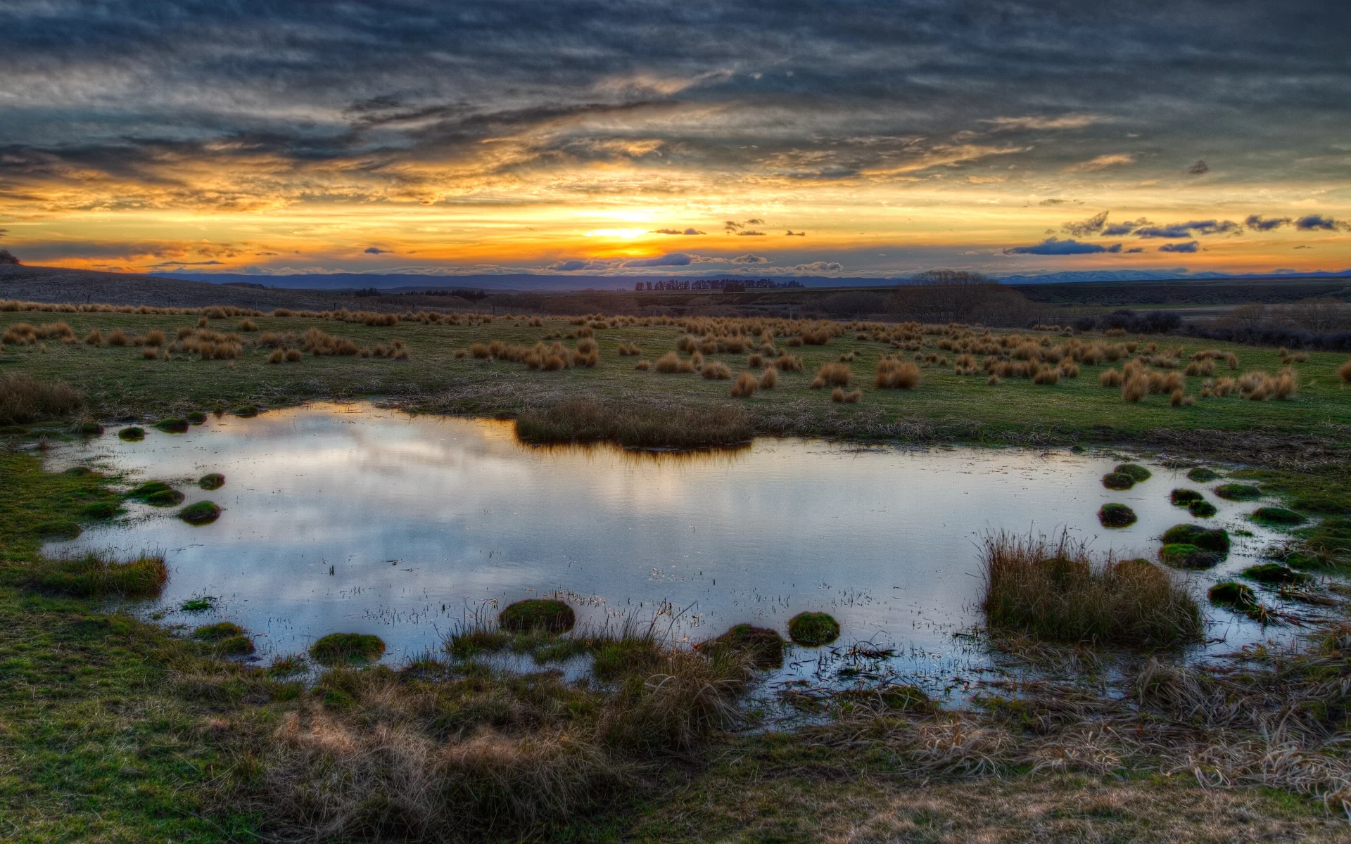 небо, долина, hdr, лужа