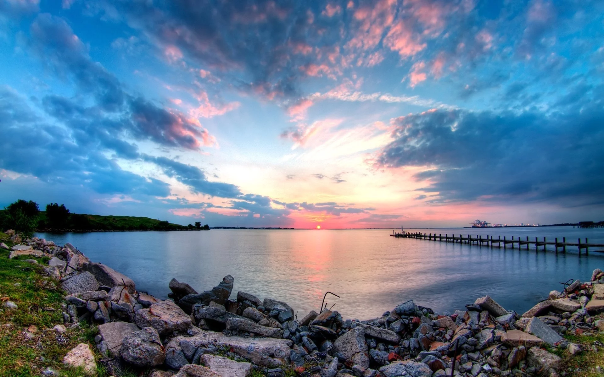 закат, море, вода, берег, природа, причал, пейзаж