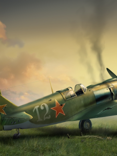 ла-5, война, арт, полевой, аэродром, советский, самолёт