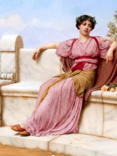 девушка, картина, рисунок, john william godward, сидит