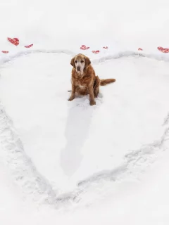 зима, собака, сердце