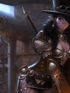 steampunk, шляпа, эльф, choi keun hoon, девушка, арт, стимпанк