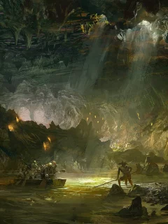 guild wars 2, пещера, лодка, река, подземная, гоблины