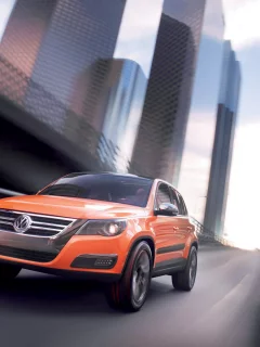 дорога, город, volkswagen, оранжевый