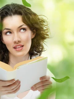 природа, листья, книга, девушка