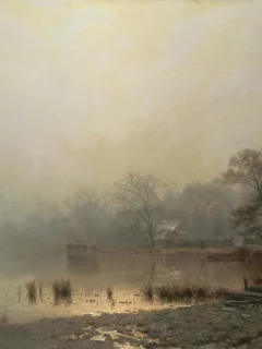 красный пруд, туман, село
