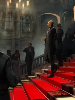 караул, красная, дворец, дорожка, ковровая, солдаты, ступени, форма, dishonored, люди