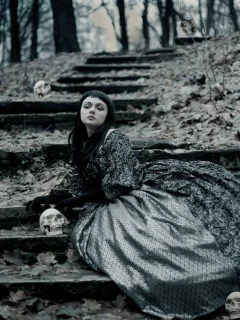 черепа, девушка, осень, платье, skulls by elina121, стиль, мрак, парк, готика