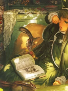 девочка, белки, книга