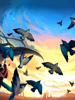 небо, птички, vocaloid, hatsune miku