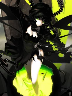 цепи, takanashi yomi, black rock shooter, коса, девушка, столбы