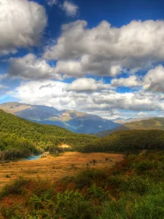 горы, холмы, облака, небо, радуга