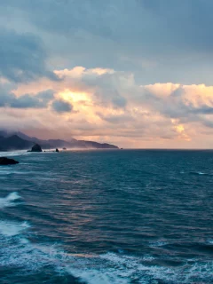 oregon coast sunset, haystack rock, ecola state park