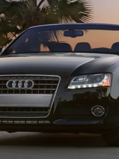 audi a5, кабриолет, пальмы, закат