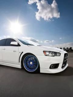 лучи, солнце, mitsubishi, небо, белый, evox, lancer