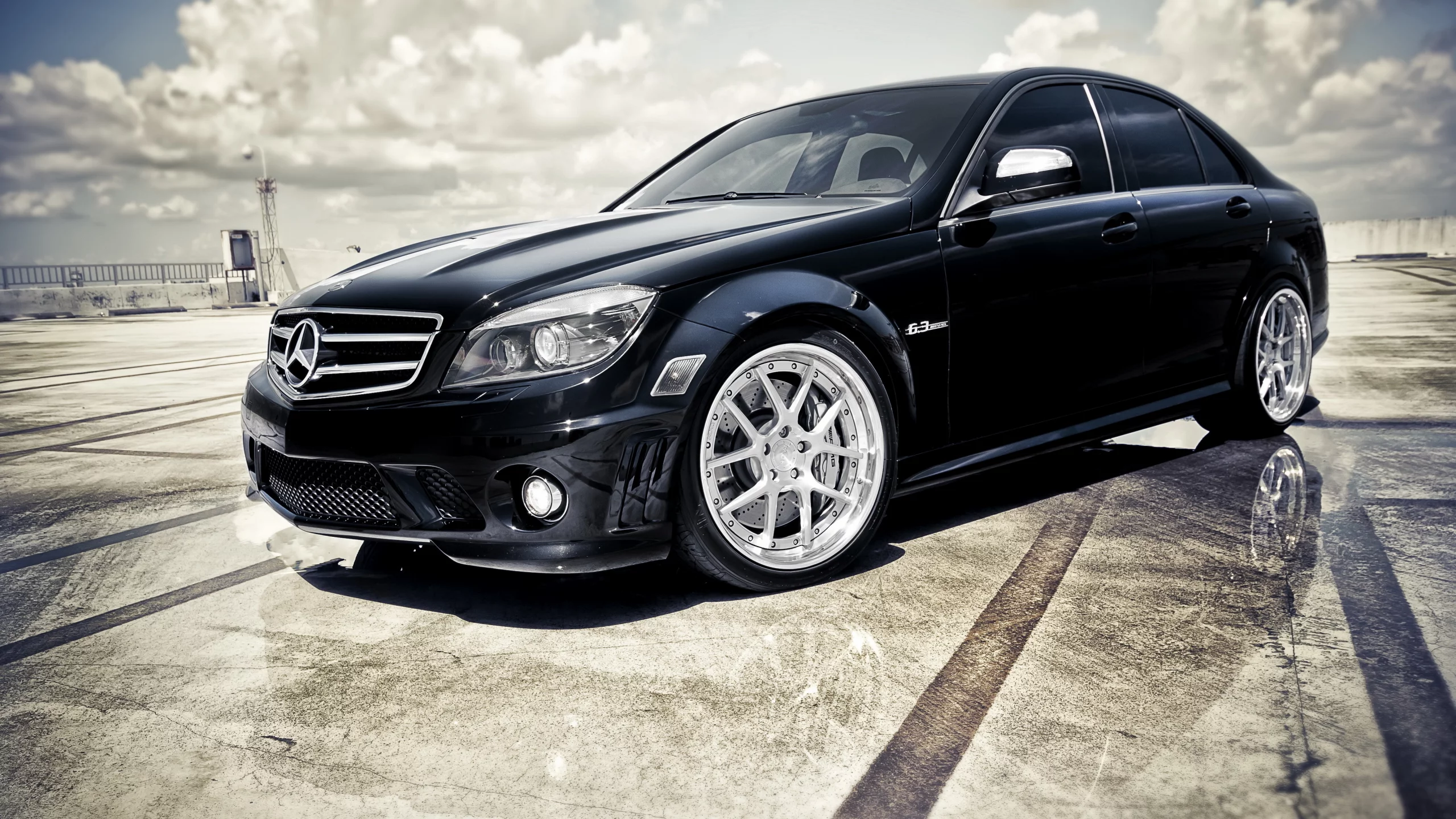 c klasse, мерседес, облака, mercedes, черный