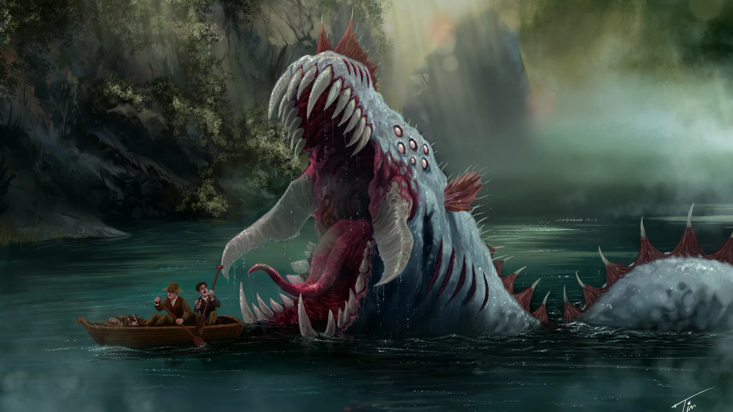 попали, лодка, озеро, the lake lurker, чудовище, люди