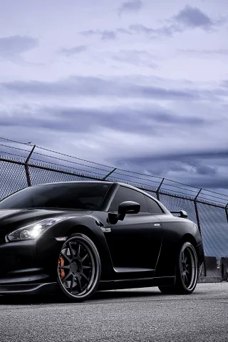 nissan, тучи, black, gt-r, небо