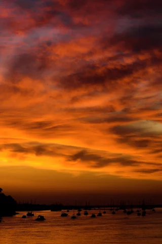 sunset at conwy, корабли, яхты, залив, закат, бухта