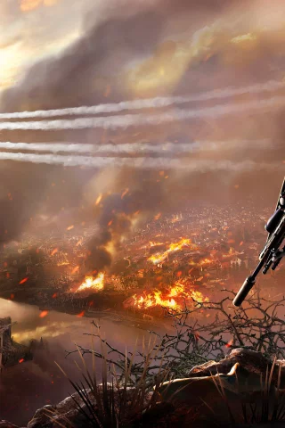 истребители, sniper ghost warrior 2, снайпер, горящий город