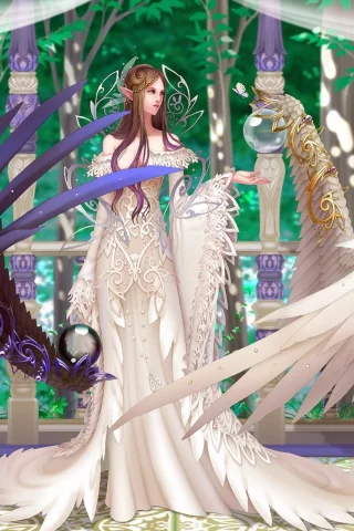 колонны, dinah, fallen angel, белое и чёрное, game wallpapers, крылья, wen m, cg wallpapers, девушка, wings, anima beyond fantasy, балкон, эльф, black & white, перила, деревья, ангел