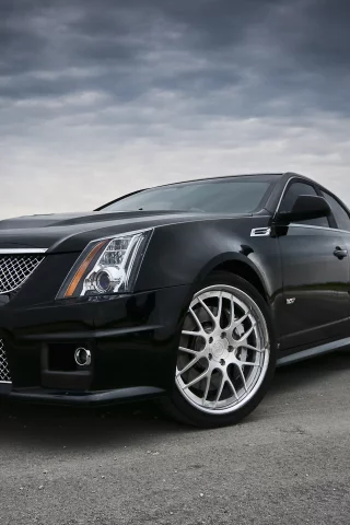 cadillac, тучи, чёрный, передняя часть, кадилак, black, облака, cts, асфальт, небо