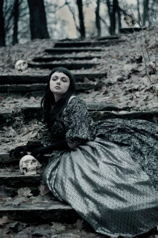 черепа, девушка, осень, платье, skulls by elina121, стиль, мрак, парк, готика
