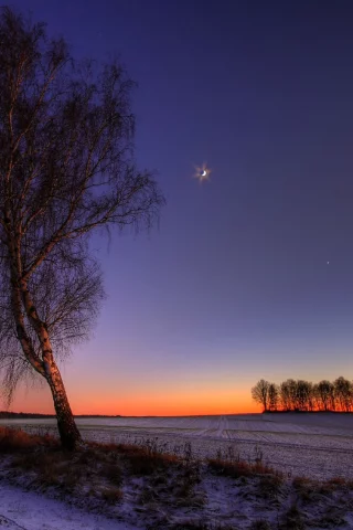 пейзажи, закат, зима, ночь