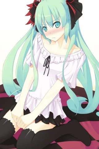 vocaloid, взгляд, hatsune miku, сидит