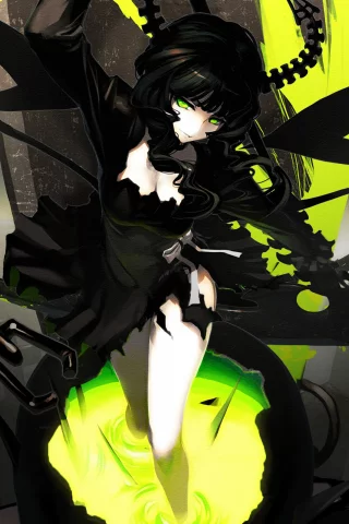 цепи, takanashi yomi, black rock shooter, коса, девушка, столбы