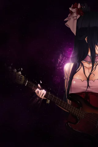 девушка, k-on, гитара, очки, akiyama mio