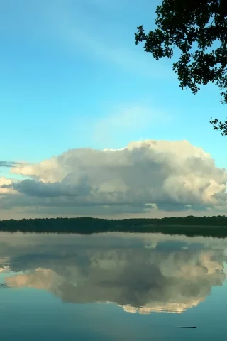 природа, отражение, озеро, облака, деревья, тайга, вода, фото, небо, пейзаж, лес
