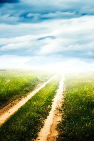 колея, поле, green pathway, облака, горизонт, дорога, просёлочная