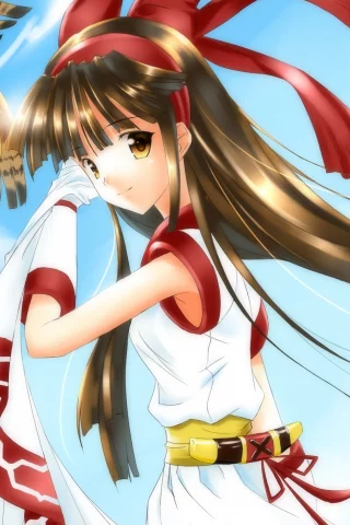 небо, nakoruru, птица, samurai spirits, девушка, ame no uta (artist), самурай