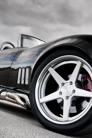 chevrolet, корвет, небо, black, чёрный, 360 three sixty forged, шевроле, передняя часть, corvette, тучи, c3