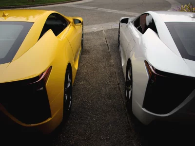 белый, lexus, авто, желтый, дуэт, lexus lfa, лексус