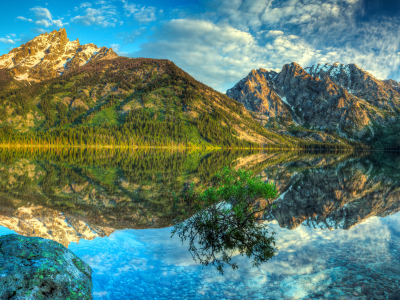 гора, отражение, озеро