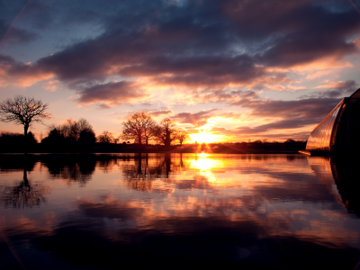 солннце, облака, вода, отражение, небо