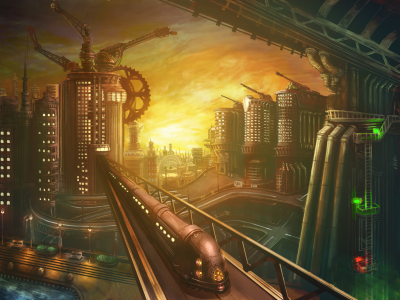 мир, здания, дороги, техно-город, mechanical evening, поезд, будущее, высокие, механики