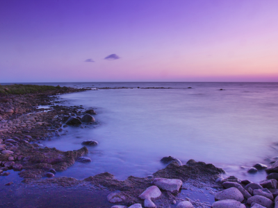 фиолетовый, цвет, берег, закат, пейзаж, вода, природа, камни, вечер, море