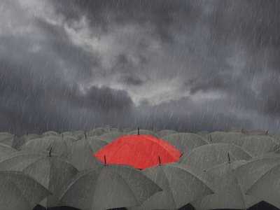 зонтики, тучи, дождь, красный