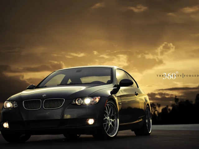 black, m3, чёрный, передняя часть, 335i, бмв, 360 three sixty forged, закат, bmw