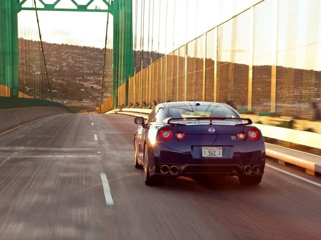 закат, мост, gtr, nissan