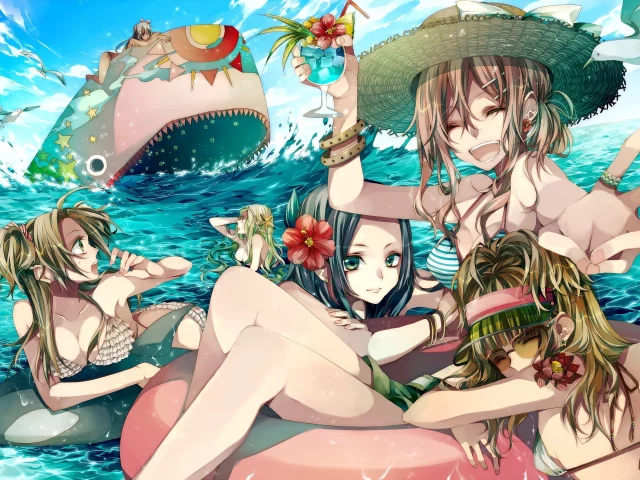 лето, девушки, кит, море