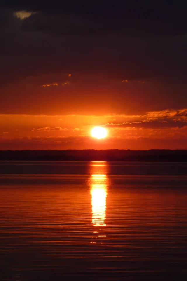 солнце, закат, река, вода