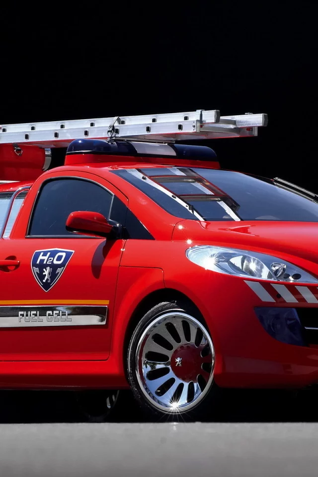легковой пожарный автомобиль, h2o, пежо, concept, peugeot, красный, мигалки, лестница