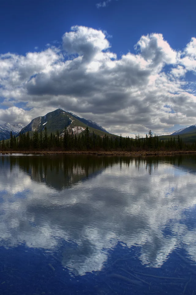 вода, лес, горы, облака